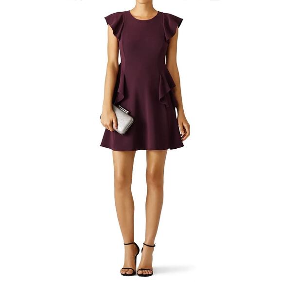 Rebecca Taylor Bordeaux Wine Ruffle Dress Size 8 - Picture 2 of 7